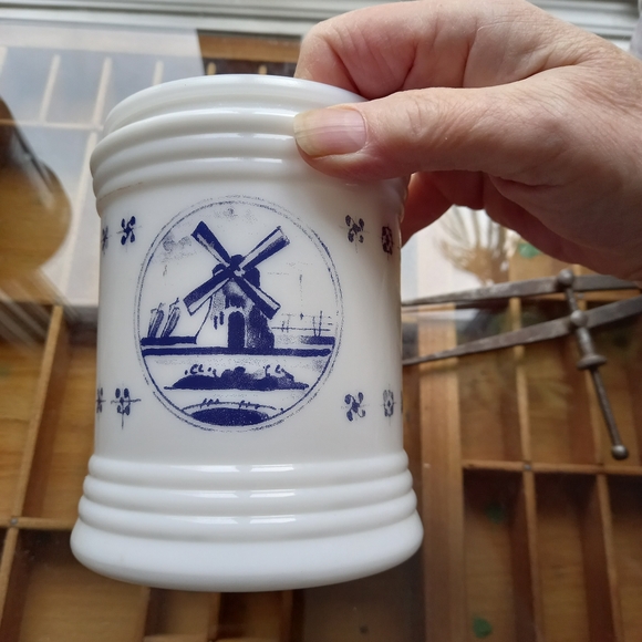 Vintage White Milk Glass Delft Canister - Picture 3 of 3
